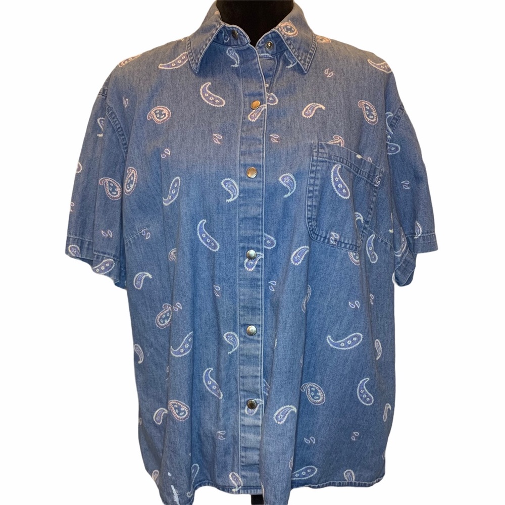 Denim Top with Paisley All Over Print